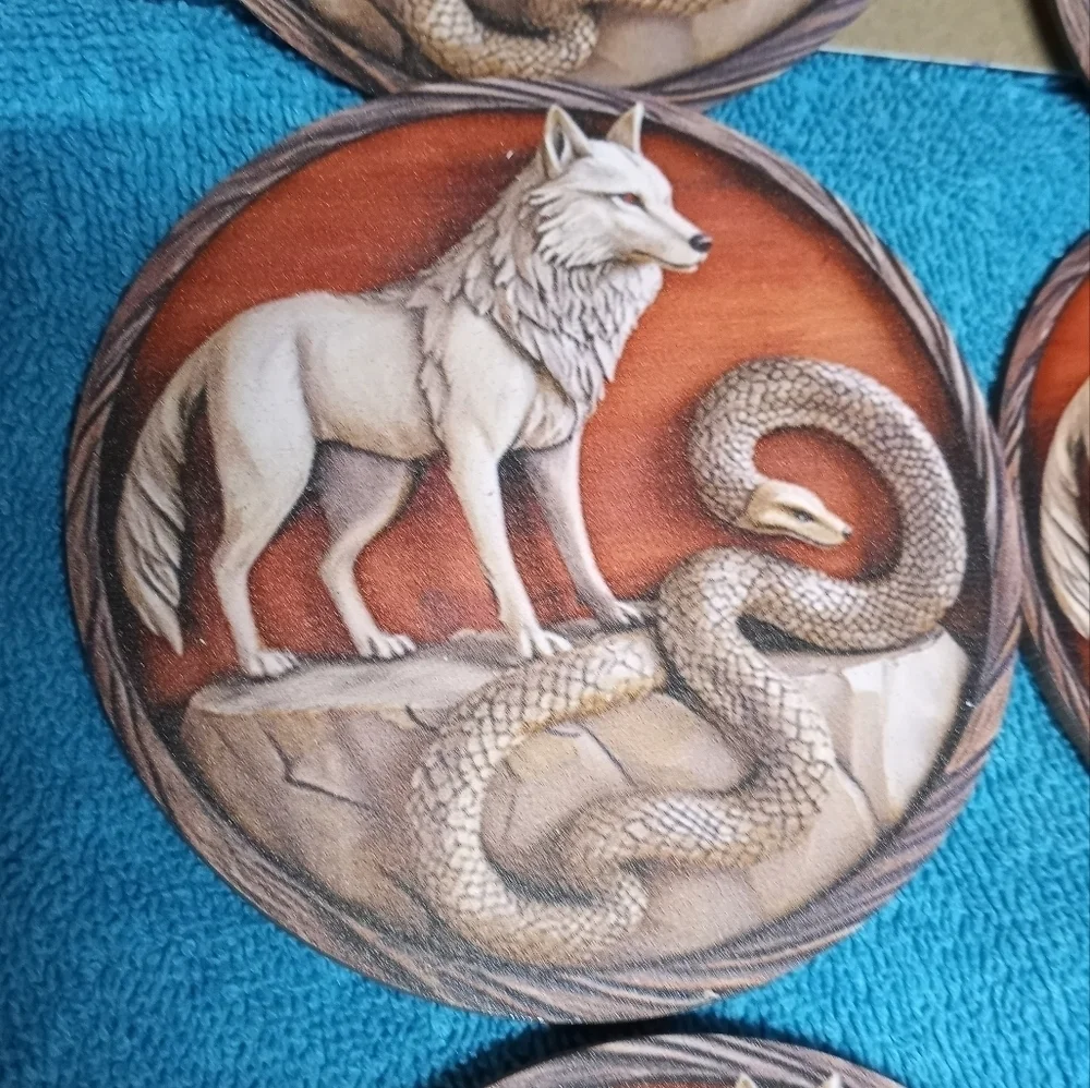 Wolf and Snake Cork Backed Coaster Set Of 6
